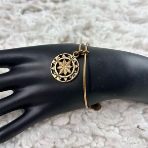 Alex and Ani Gold Compass Charm Bangle Bracelet Adjustable Casual, Charm, Travel
